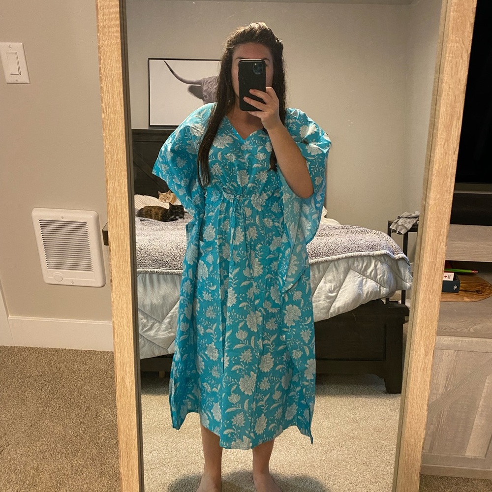 turquoise blue caftan dress